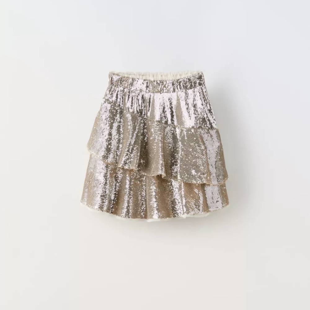 Silver Sequin Layered Skirt